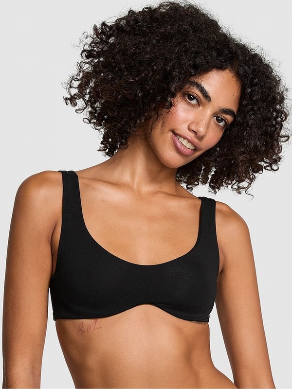 Black Victoria Secret Cotton Unlined WiBralette Bras | FCBSO4091