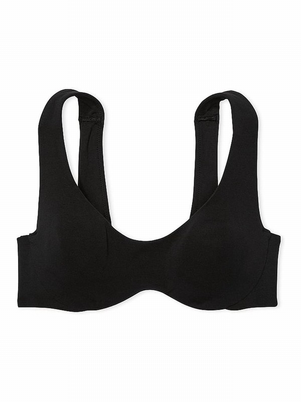 Black Victoria Secret Cotton Unlined WiBralette Bras | FCBSO4091