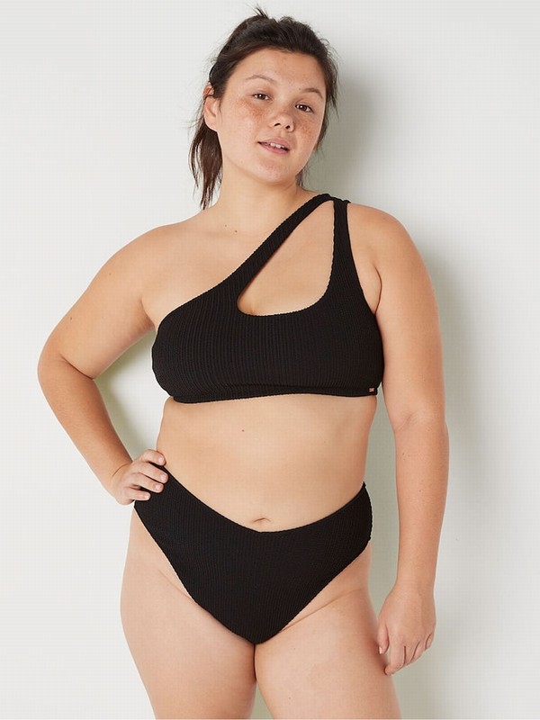 Black Victoria Secret Crinkle One Shoulder Bikini Top | WUPCR9847