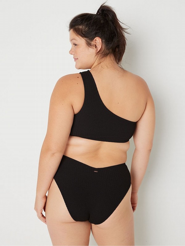 Black Victoria Secret Crinkle One Shoulder Bikini Top | WUPCR9847