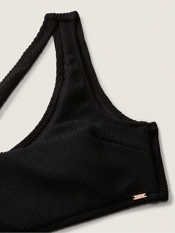 Black Victoria Secret Crinkle One Shoulder Bikini Top | WUPCR9847