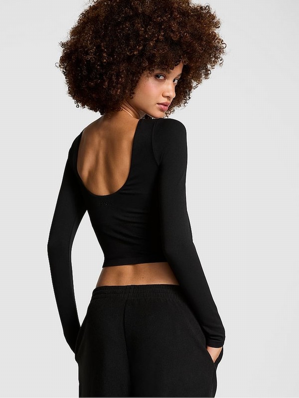 Black Victoria Secret Cropped Fitted Long Sleeve Top Tops | VAPUD2987