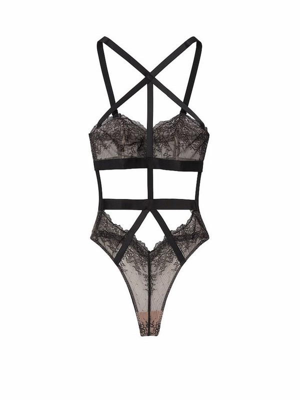 Black Victoria Secret Cutout Lace Unlined Bodysuit Lingerie | LSPEN7205