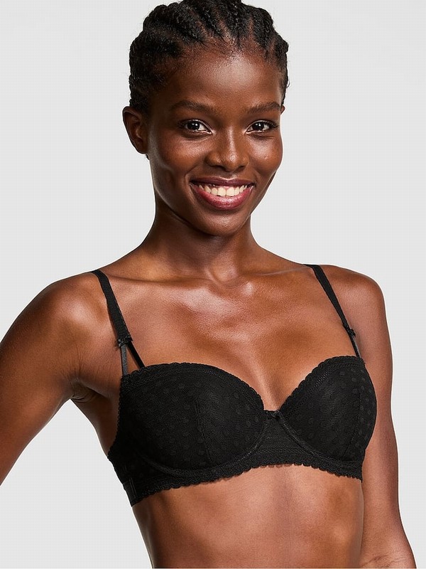 Black Victoria Secret Dainty Dot Balcony Lace Bras | LZRUS8275