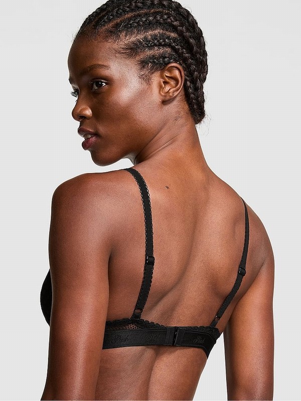 Black Victoria Secret Dainty Dot Plunge Lace Bras | AXKNC1372