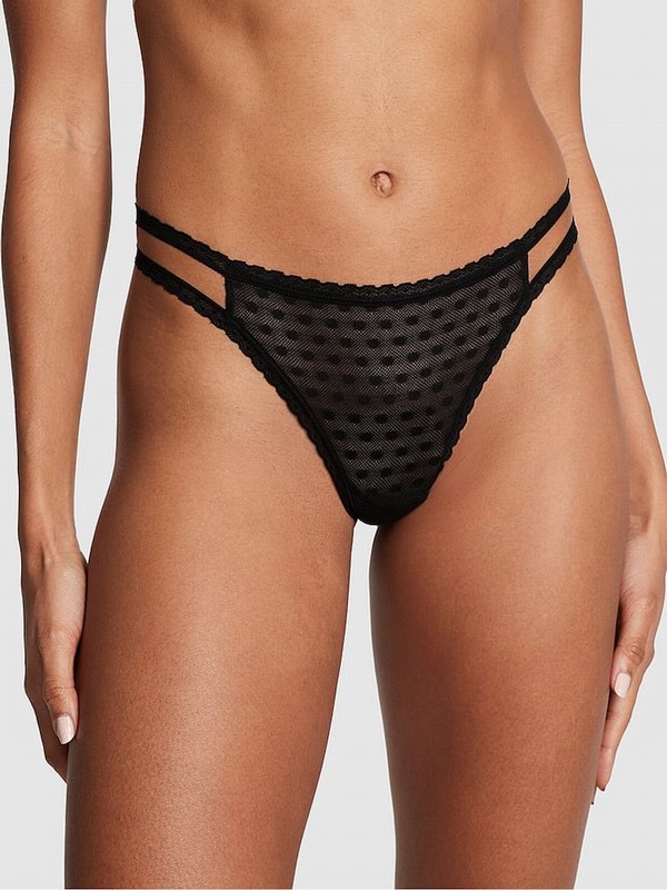 Black Victoria Secret Dainty Dot Thong Underwear | GQACW9875