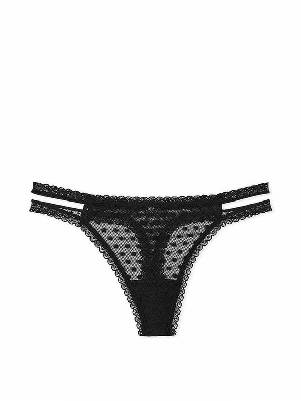 Black Victoria Secret Dainty Dot Thong Underwear | GQACW9875