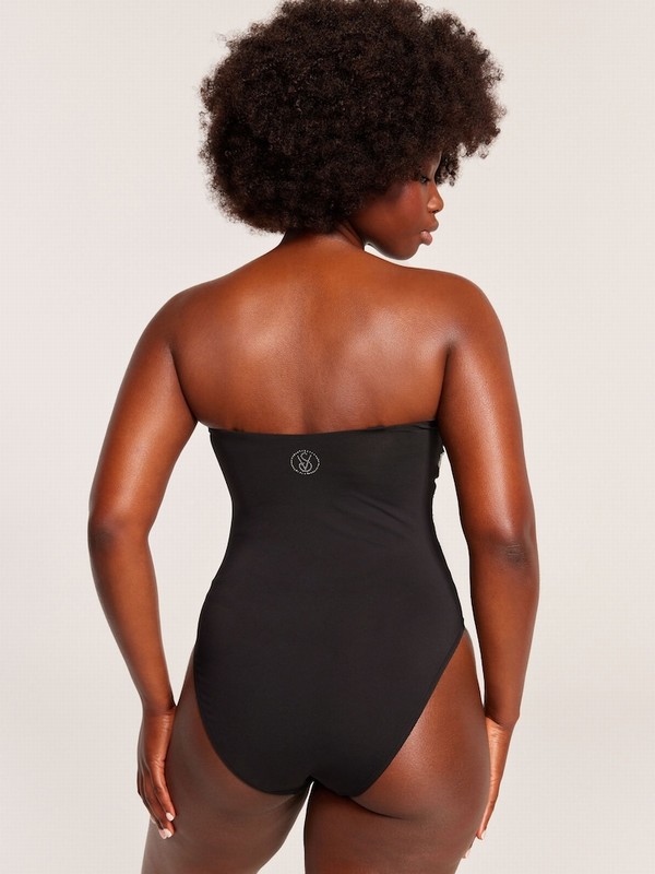 Black Victoria Secret Diamanté Monogram Tummy Control Bandeausuit Swimsuits | UZPTQ5829