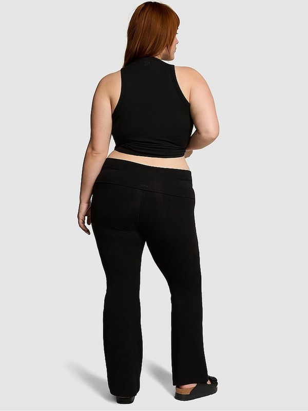 Black Victoria Secret Diamante Cotton Foldover Flare Leggings | DOULC2654