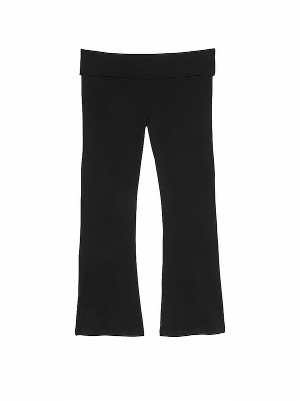 Black Victoria Secret Diamante Cotton Foldover Flare Leggings | DOULC2654