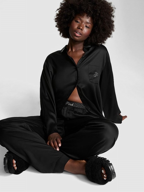 Black Victoria Secret Diamante Long Nightwear | GUWKY4208