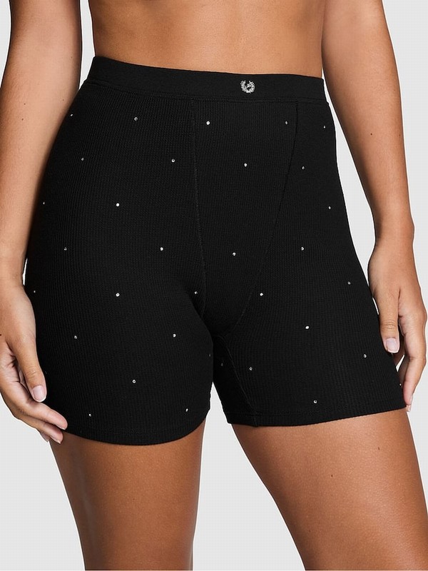 Black Victoria Secret Diamante Thermal Boxer Nightwear | XARWG5274