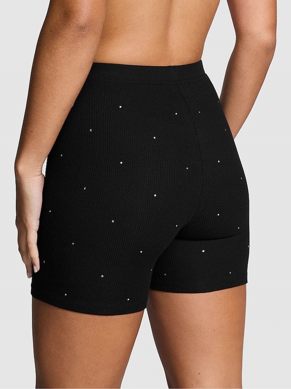 Black Victoria Secret Diamante Thermal Boxer Nightwear | XARWG5274