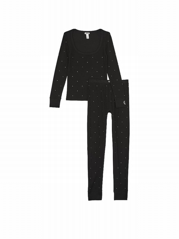 Black Victoria Secret Diamante Thermal Long Nightwear | XSATZ8974