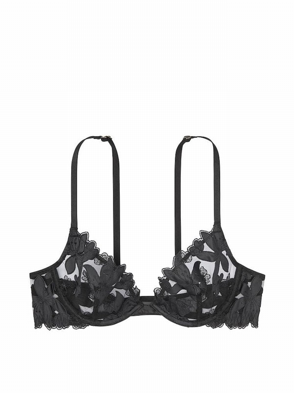 Black Victoria Secret EmbroideUnlined Demi Bras | ZSXTD6152