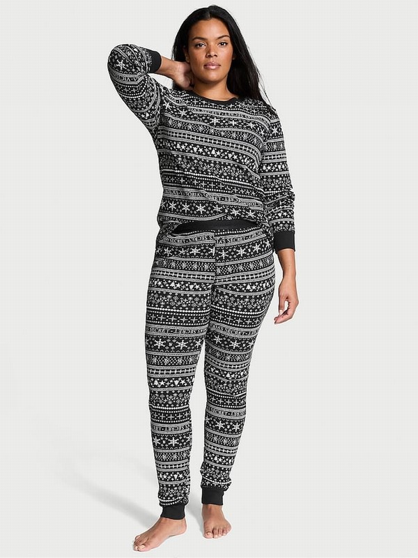 Black Victoria Secret Fair Isle Thermal Long Nightwear | ESOVI6082