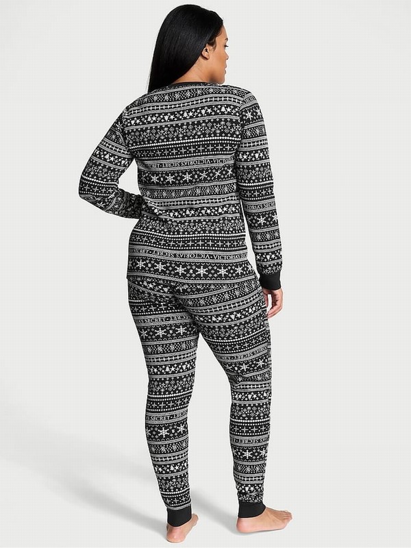 Black Victoria Secret Fair Isle Thermal Long Nightwear | ESOVI6082