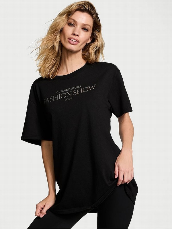 Black Victoria Secret Fashion Show '24 Oversized Cotton T Shirts | AQDRG5427