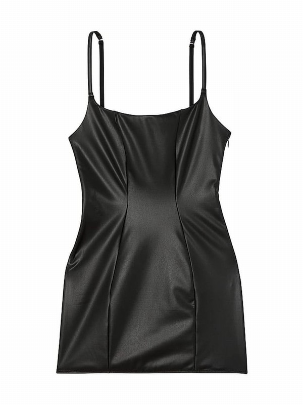 Black Victoria Secret Faux Leather Mini Dress | VRZHO8136
