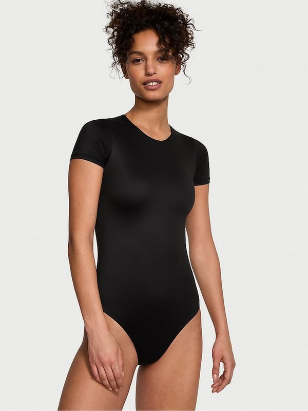 Black Victoria Secret FeatherSoft™ BODYWEAR-Sleeve Bodysuit Lingerie | WMTSE4192