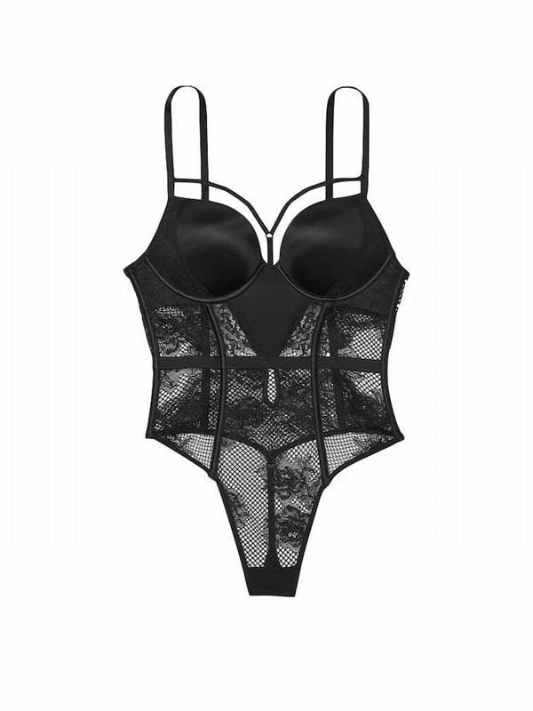 Black Victoria Secret Fishnet Bombshell Bodysuit Lingerie | WNBFQ7835