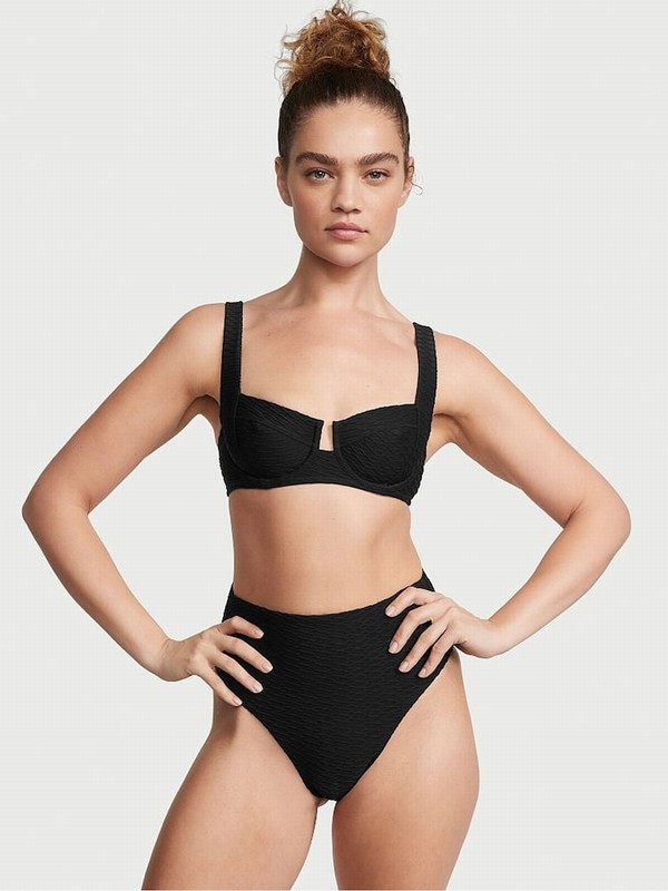 Black Victoria Secret Fishnet High Waisted Bikini Bottom | UELRA7309