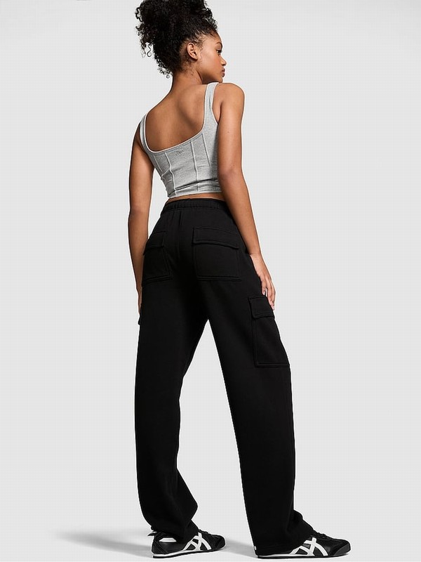 Black Victoria Secret Fleece Straight Leg Cargo Joggers | CFMQS3961