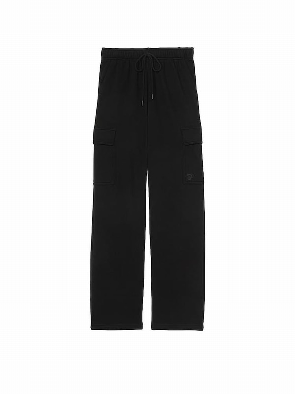 Black Victoria Secret Fleece Straight Leg Cargo Joggers | CFMQS3961