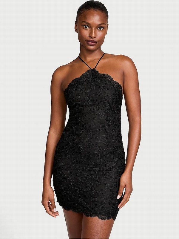 Black Victoria Secret Flowering Vines Broderieing Slip Lingerie | YBRCN0817