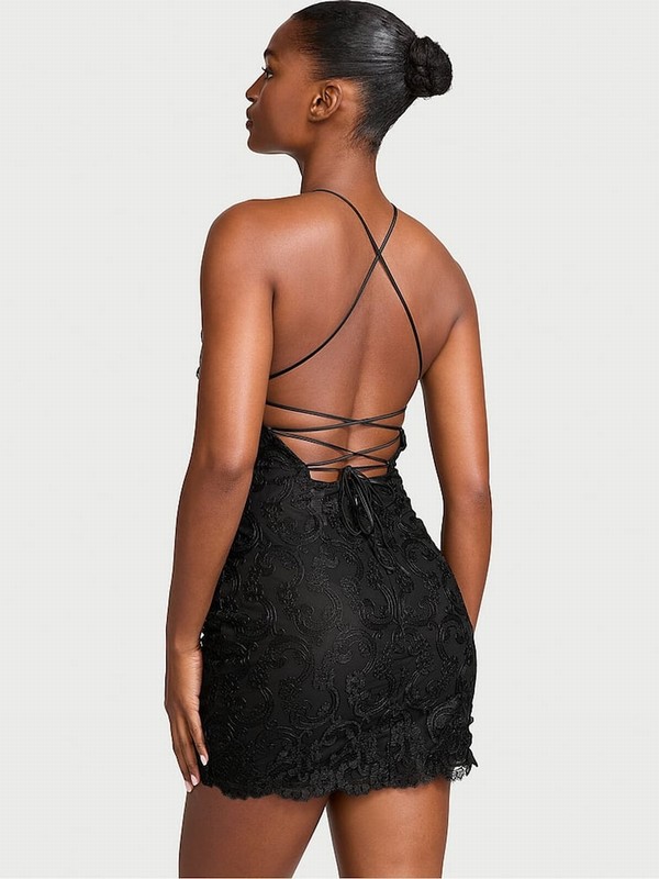 Black Victoria Secret Flowering Vines Broderieing Slip Lingerie | YBRCN0817