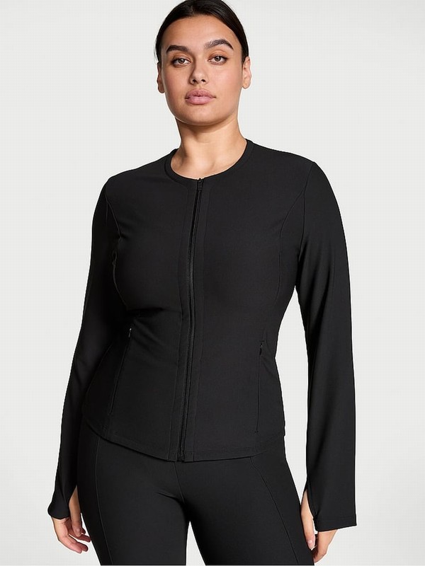 Black Victoria Secret Full Zip VSX Rib Jackets | LMCAR0681