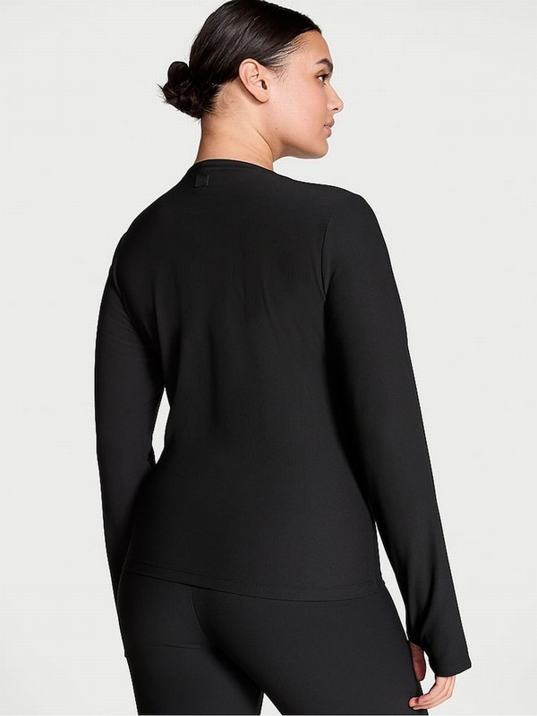 Black Victoria Secret Full Zip VSX Rib Jackets | LMCAR0681