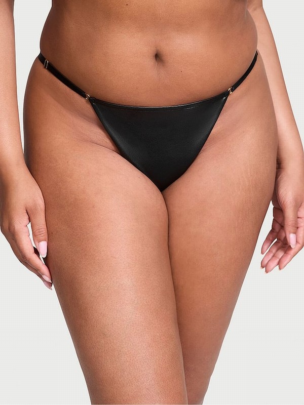 Black Victoria Secret G String Faux Leather Underwear | QEKND6927