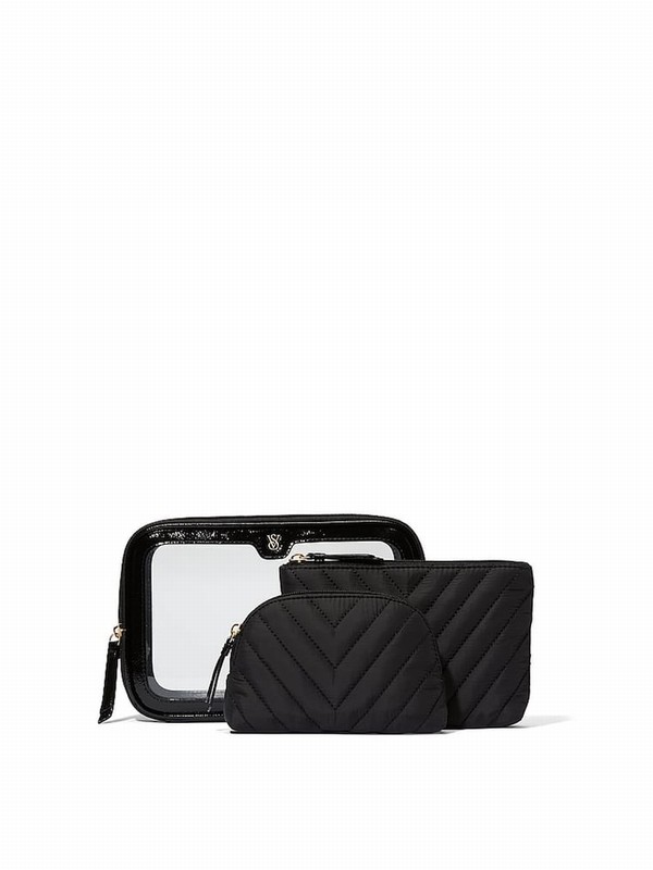 Black Victoria Secret Getaway Trio Makeup Bag | DUQTK7482