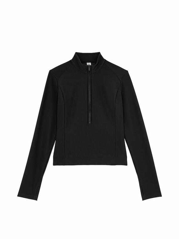 Black Victoria Secret Half Zip VSX Rib Jackets | UZCHS8967