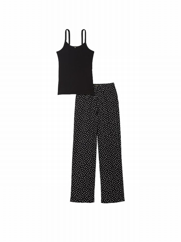 Black Victoria Secret Heart Cami Long Nightwear | YWADL4867