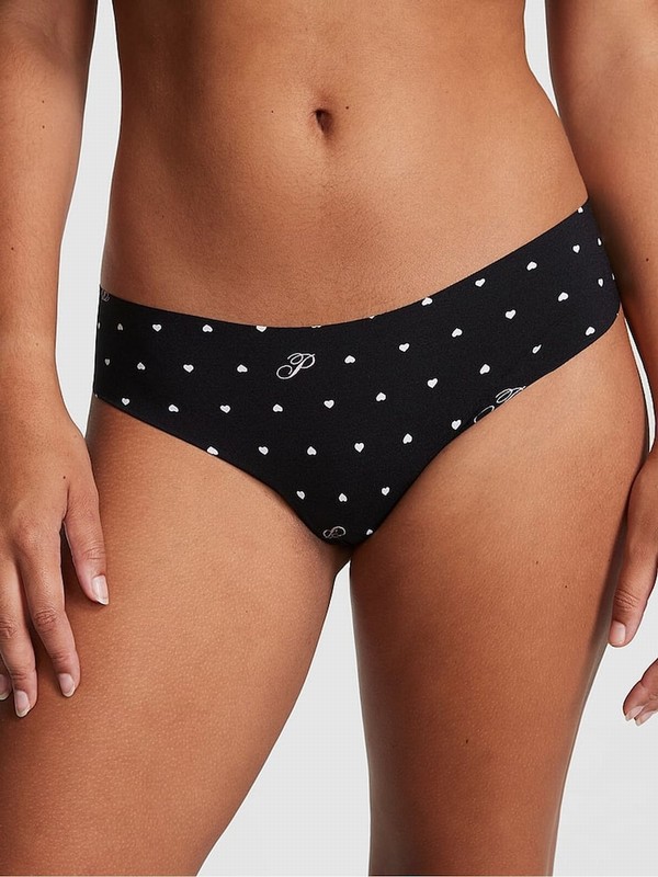 Black Victoria Secret Heart Dot Print Thong No Show Underwear | MSQNH0426