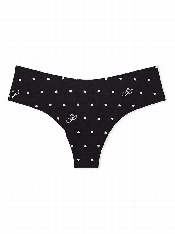 Black Victoria Secret Heart Dot Print Thong No Show Underwear | MSQNH0426