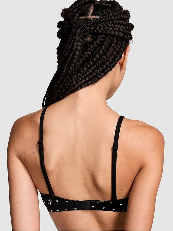 Black Victoria Secret Heart Script Print T Shirt Bras | GTIFB1596