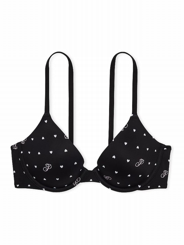 Black Victoria Secret Heart Script Print T Shirt Bras | GTIFB1596