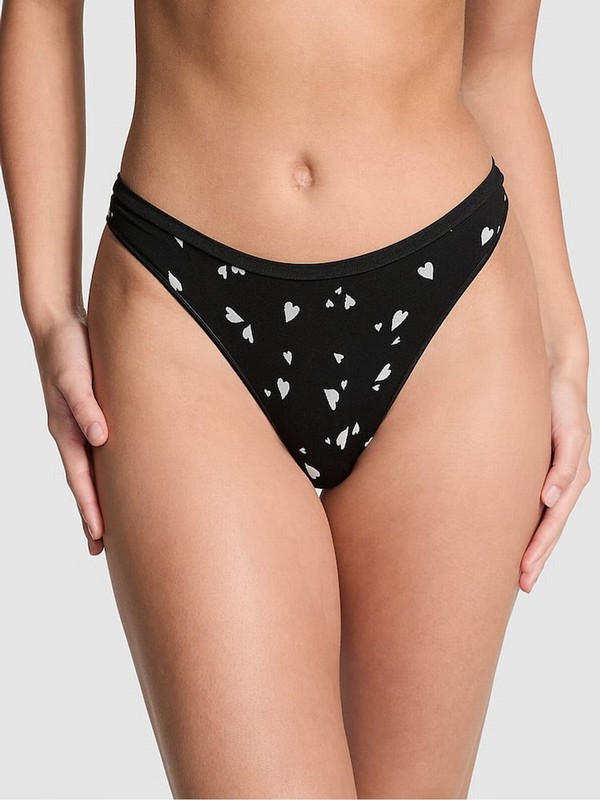 Black Victoria Secret Hearts Thong Underwear | RYDBE6514