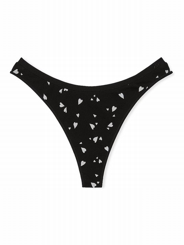 Black Victoria Secret Hearts Thong Underwear | RYDBE6514