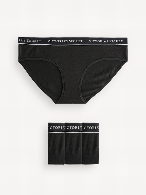 Black Victoria Secret Hipster Logo 4 Pack Underwear | LGJKX9167