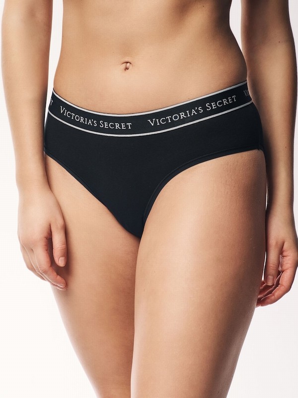 Black Victoria Secret Hipster Logo 4 Pack Underwear | LGJKX9167