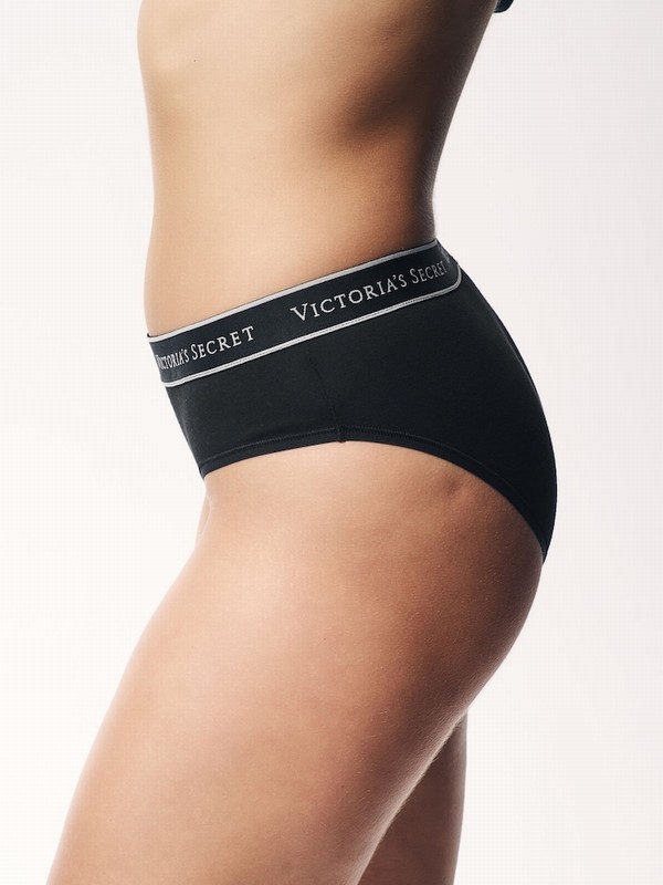 Black Victoria Secret Hipster Logo 4 Pack Underwear | LGJKX9167