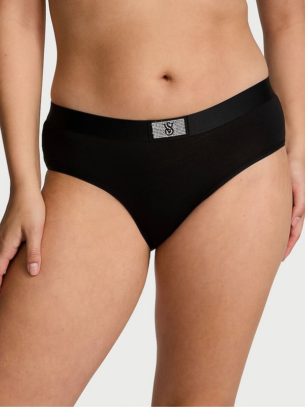 Black Victoria Secret Hipster Logo Shine Patch Underwear | RTKLV1685