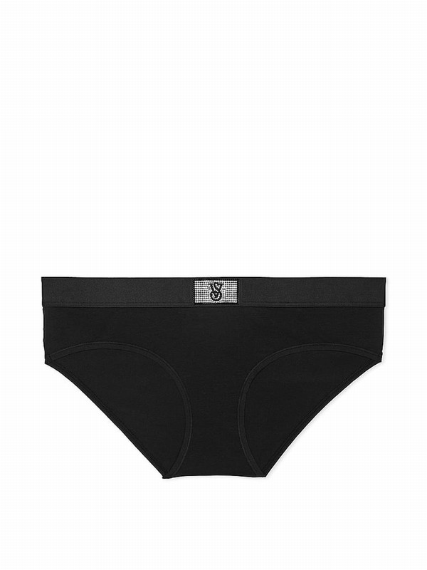 Black Victoria Secret Hipster Logo Shine Patch Underwear | RTKLV1685