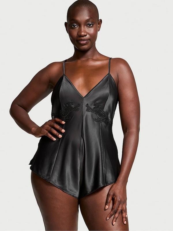 Black Victoria Secret Jaguar Satin Jumpsuit | BZQXD0157