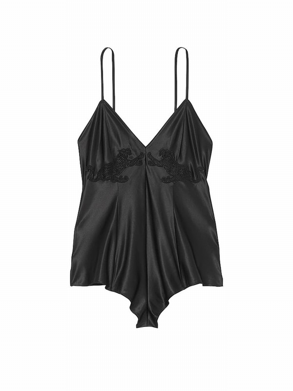 Black Victoria Secret Jaguar Satin Jumpsuit | BZQXD0157
