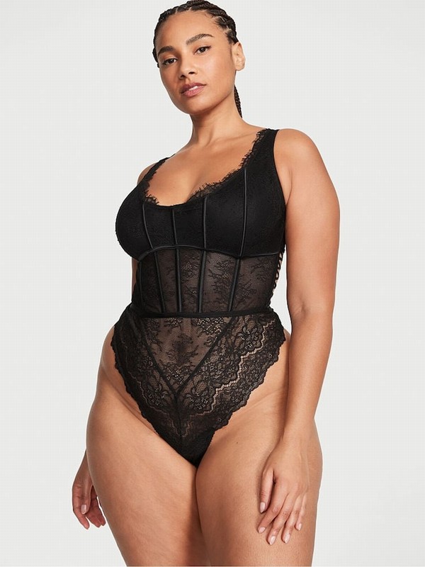 Black Victoria Secret Lace Bodysuit Lingerie | MZJFL6139